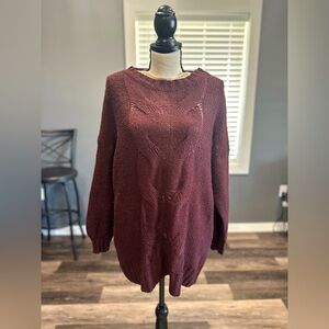 Aerie Sweater Womens Small Maroon Chunky Cable Knit Pullover Cozy Oversized Wool